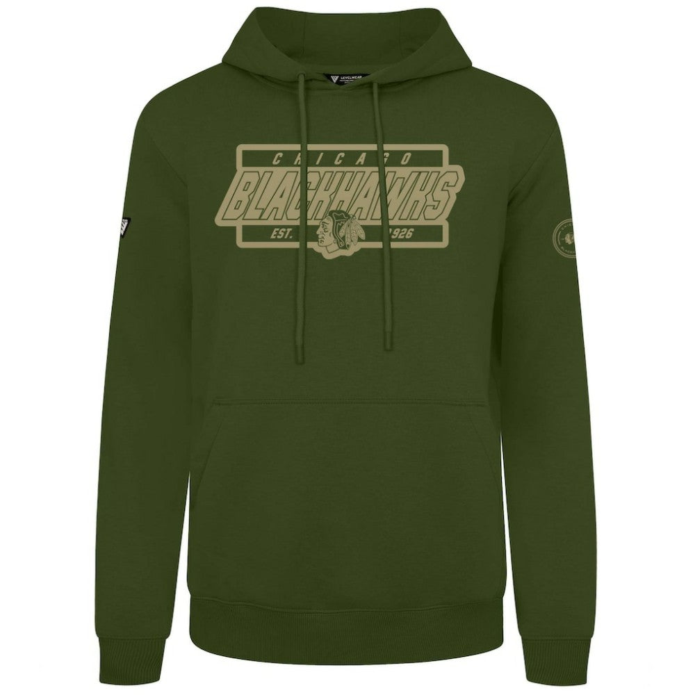Chicago Blackhawks Levelwear Podium Pullover Hoodie - Olive - NHL