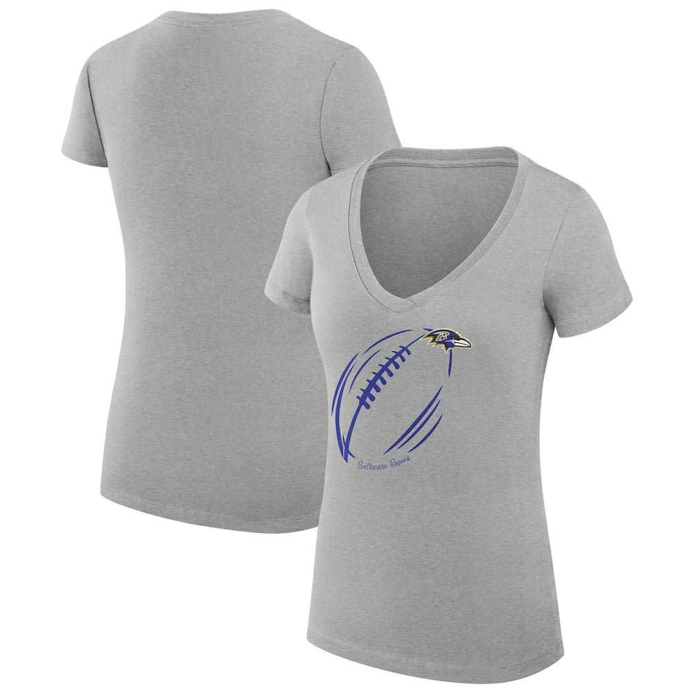 Baltimore Ravens G-III 4Her by Carl Banks Women's Super-Slim Fit Lightweight Subtle Football V-Neck T-Shirt Heather Gray | NFL