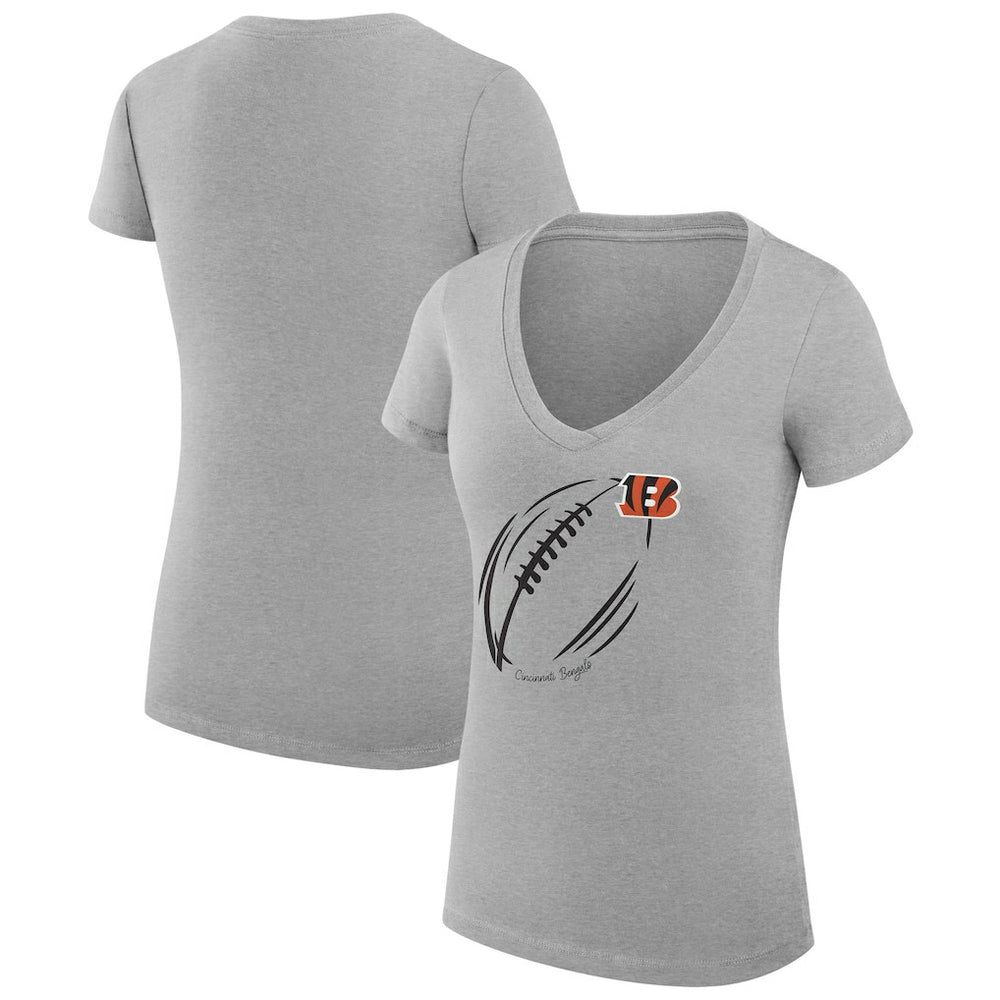 Cincinnati Bengals G-III 4Her by Carl Banks Women's Super-Slim Fit Lightweight Subtle Football V-Neck T-Shirt Heather Gray | NFL
