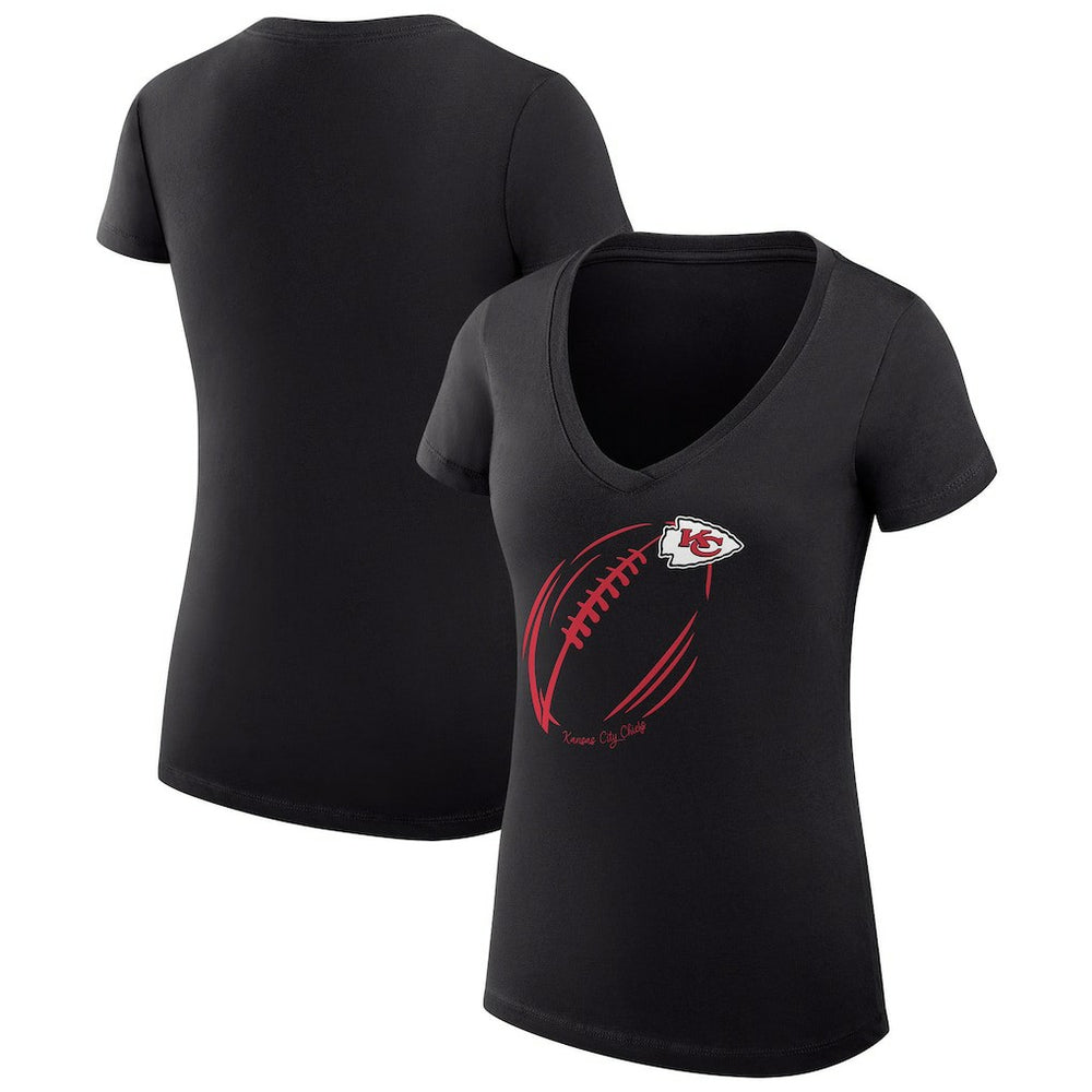 Kansas City Chiefs G-III 4Her by Carl Banks Women's Super-Slim Fit Lightweight Subtle Football V-Neck T-Shirt Black | NFL