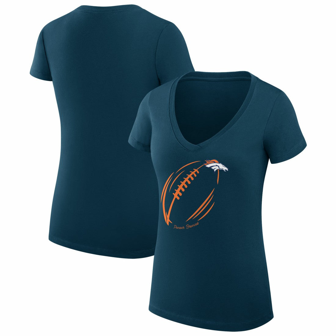 Denver Broncos G-III 4Her by Carl Banks Women's Super-Slim Fit Lightweight Subtle Football V-Neck T-Shirt Navy | NFL