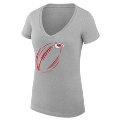 Kansas City Chiefs G-III 4Her by Carl Banks Women's Super-Slim Fit Lightweight Subtle Football V-Neck T-Shirt Heather Gray | NFL