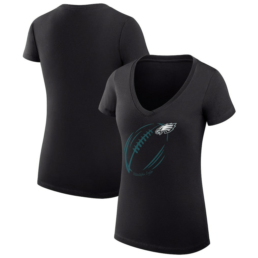 Philadelphia Eagles G-III 4Her by Carl Banks Women's Super-Slim Fit Lightweight Subtle Football V-Neck T-Shirt Black | NFL