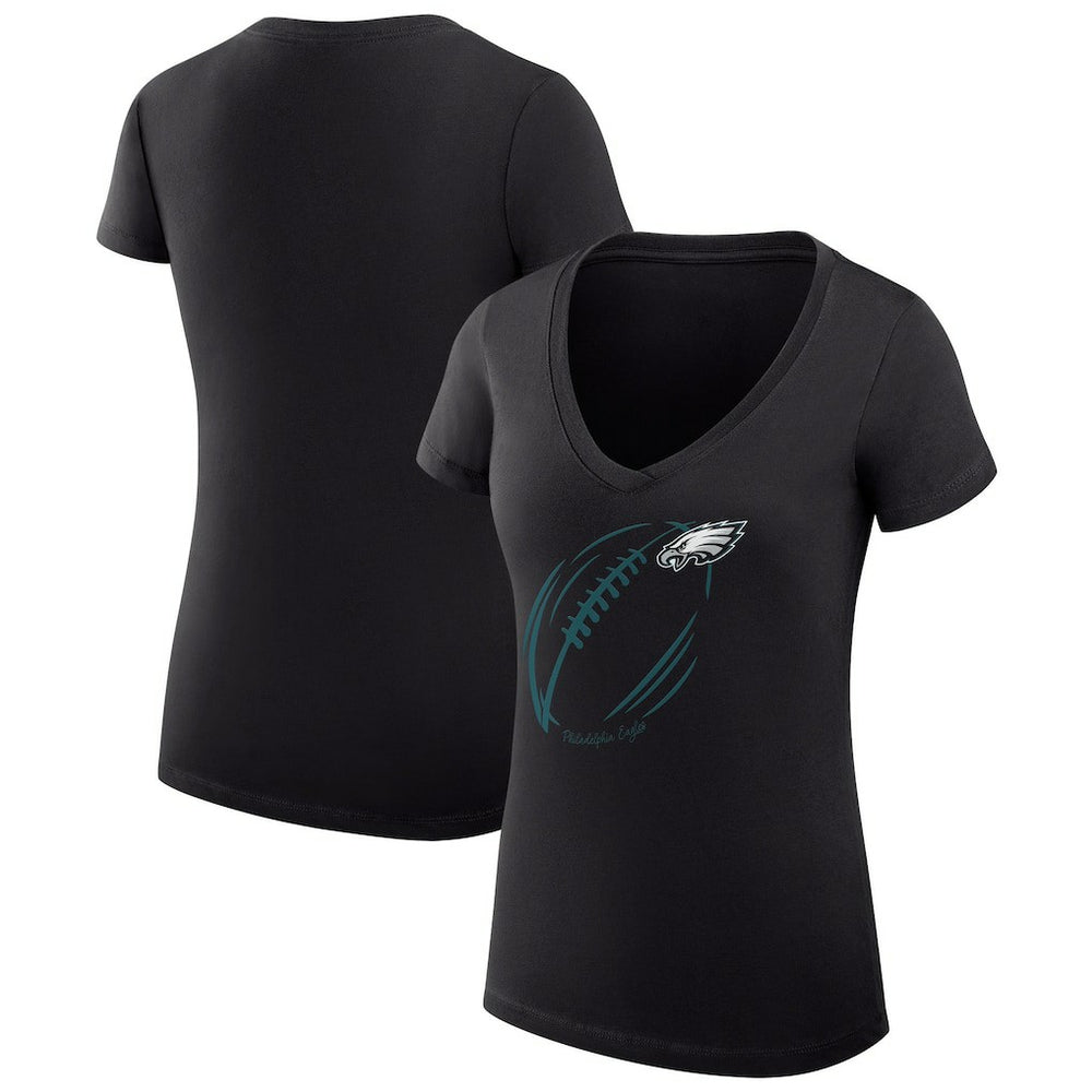 Philadelphia Eagles G-III 4Her by Carl Banks Women's Super-Slim Fit Lightweight Subtle Football V-Neck T-Shirt Black | NFL