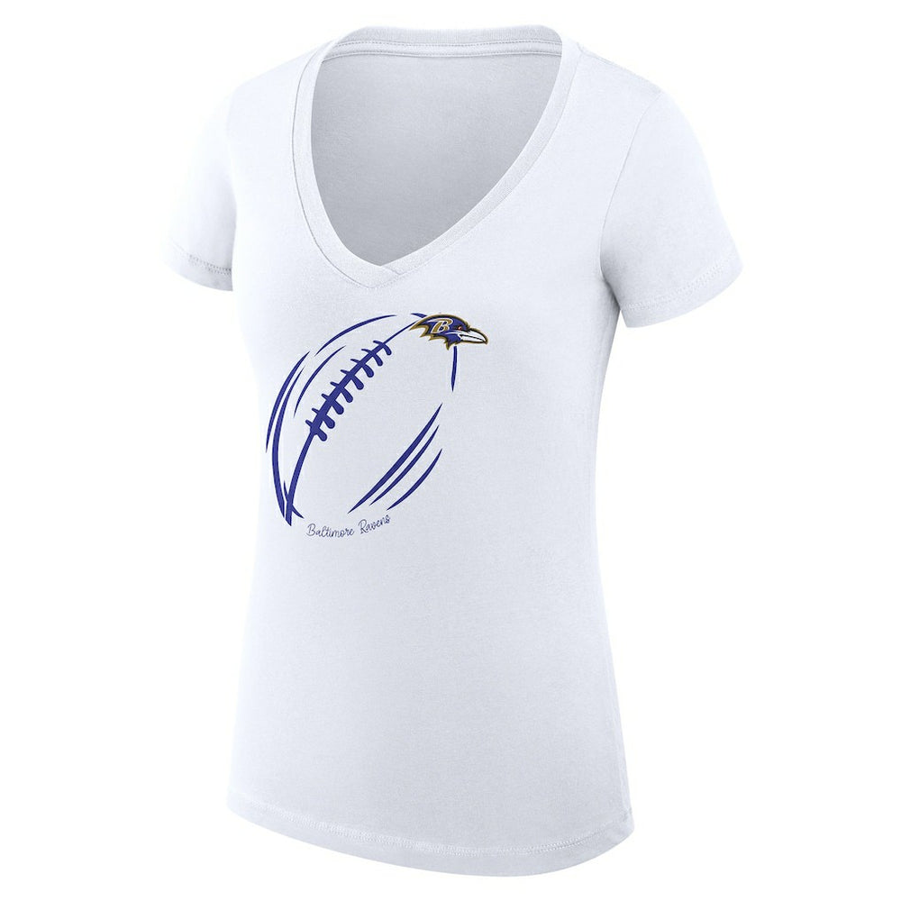 Baltimore Ravens G-III 4Her by Carl Banks Women's Super-Slim Fit Lightweight Subtle Football V-Neck T-Shirt White | NFL