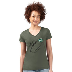 New York Jets G-III 4Her by Carl Banks Women's Super-Slim Fit Lightweight Subtle Football V-Neck T-Shirt Olive | NFL