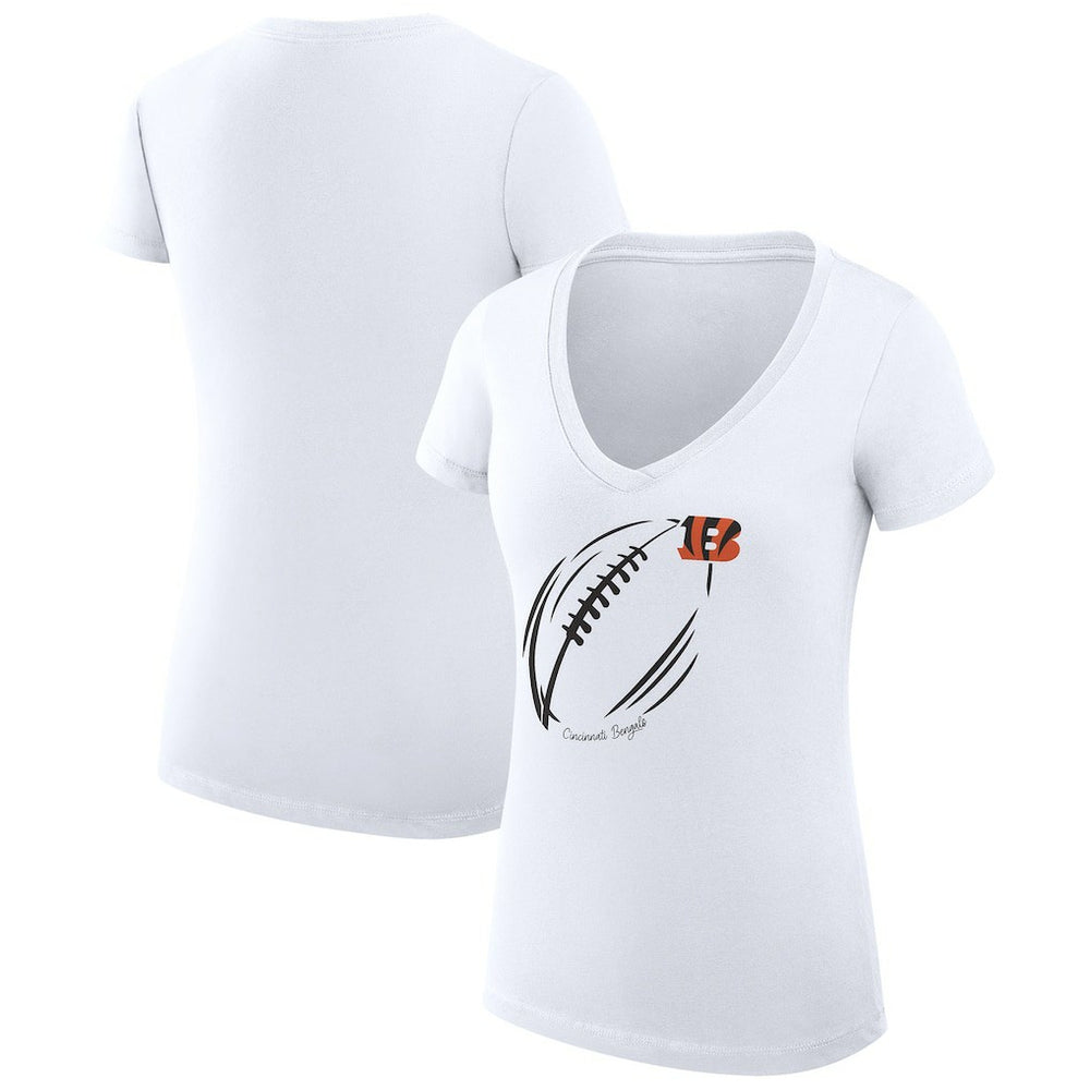 Cincinnati Bengals G-III 4Her by Carl Banks Women's Super-Slim Fit Lightweight Subtle Football V-Neck T-Shirt White | NFL