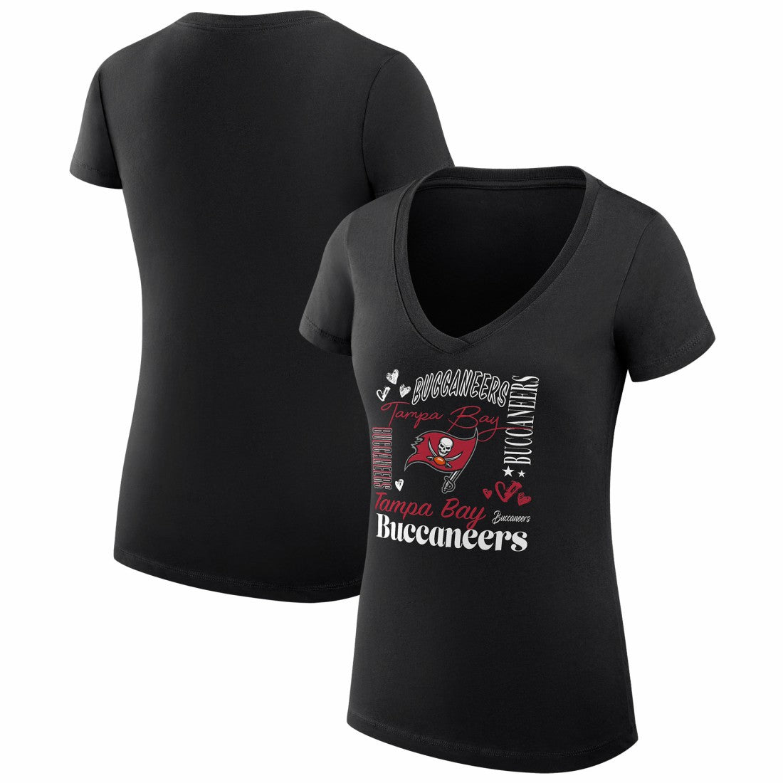 Tampa Bay Buccaneers G-III 4Her by Carl Banks Women's Super-Slim Fit Lightweight Collage Team V-Neck T-Shirt Black | NFL