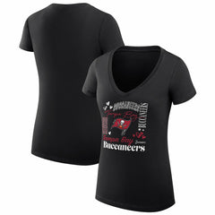 Tampa Bay Buccaneers G-III 4Her by Carl Banks Women's Super-Slim Fit Lightweight Collage Team V-Neck T-Shirt Black | NFL