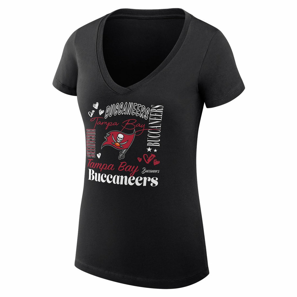 Tampa Bay Buccaneers G-III 4Her by Carl Banks Women's Super-Slim Fit Lightweight Collage Team V-Neck T-Shirt Black | NFL