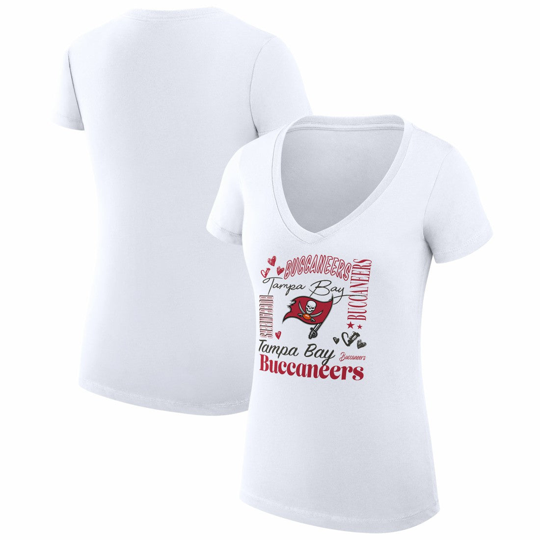 Tampa Bay Buccaneers G-III 4Her by Carl Banks Women's Super-Slim Fit Lightweight Collage Team V-Neck T-Shirt White | NFL