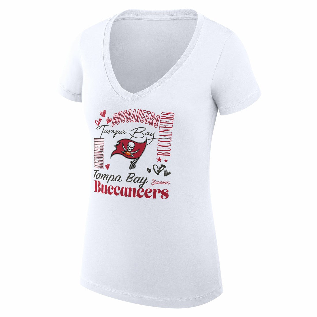 Tampa Bay Buccaneers G-III 4Her by Carl Banks Women's Super-Slim Fit Lightweight Collage Team V-Neck T-Shirt White | NFL