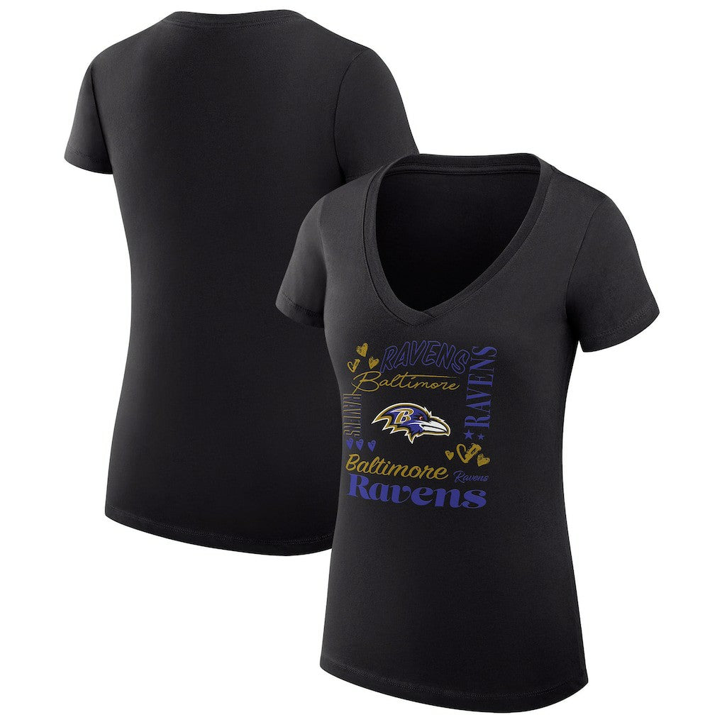 Baltimore Ravens G-III 4Her by Carl Banks Women's Super-Slim Fit Lightweight Collage Team V-Neck T-Shirt Black | NFL