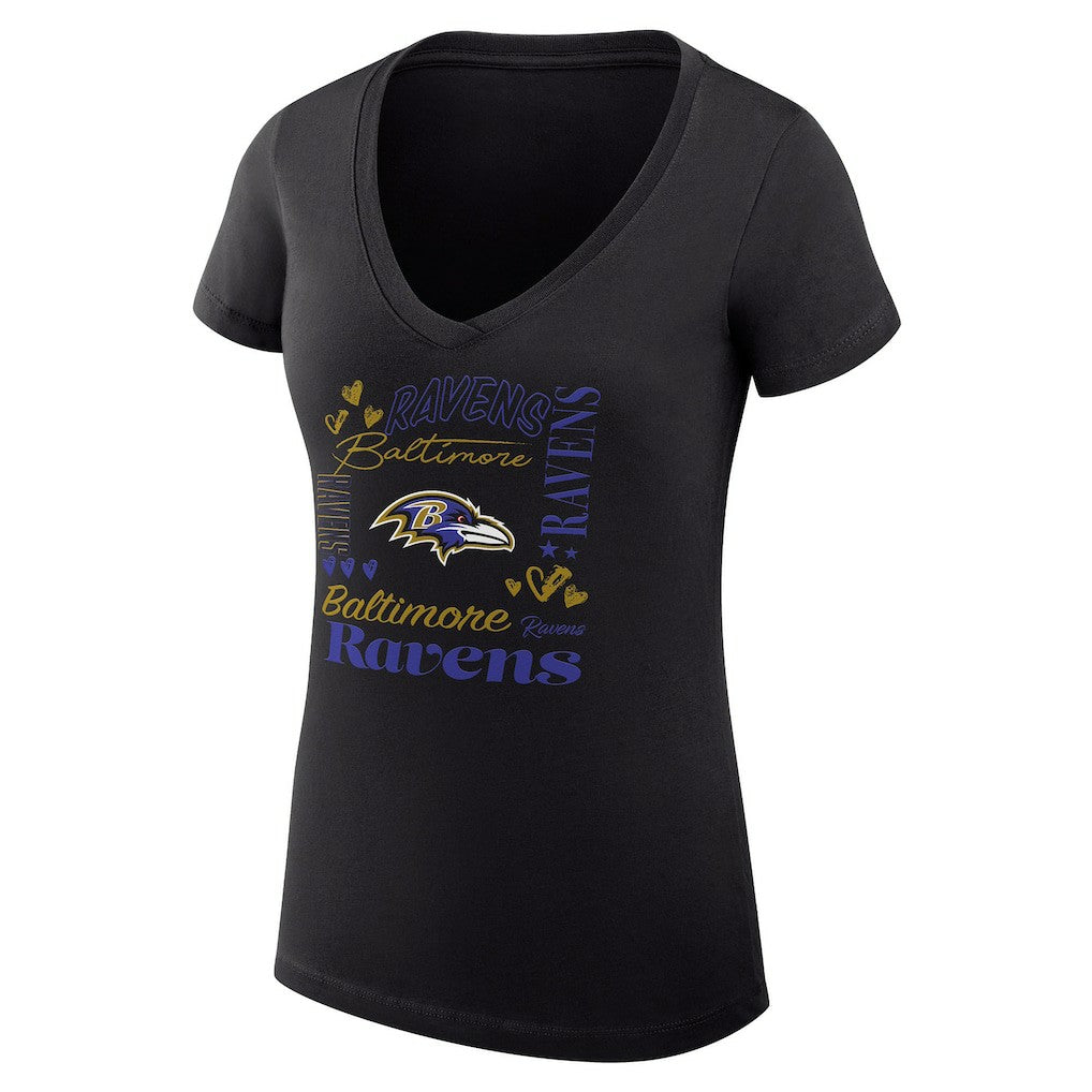Baltimore Ravens G-III 4Her by Carl Banks Women's Super-Slim Fit Lightweight Collage Team V-Neck T-Shirt Black | NFL
