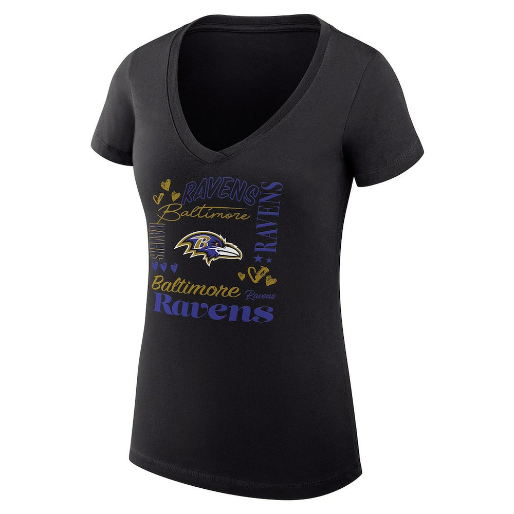 Baltimore Ravens G-III 4Her by Carl Banks Women's Super-Slim Fit Lightweight Collage Team V-Neck T-Shirt Black | NFL