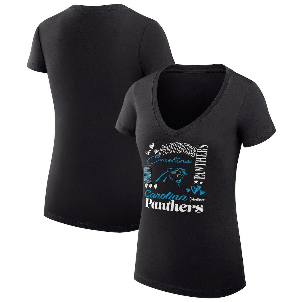 Carolina Panthers G-III 4Her by Carl Banks Women's Super-Slim Fit Lightweight Collage Team V-Neck T-Shirt Black | NFL
