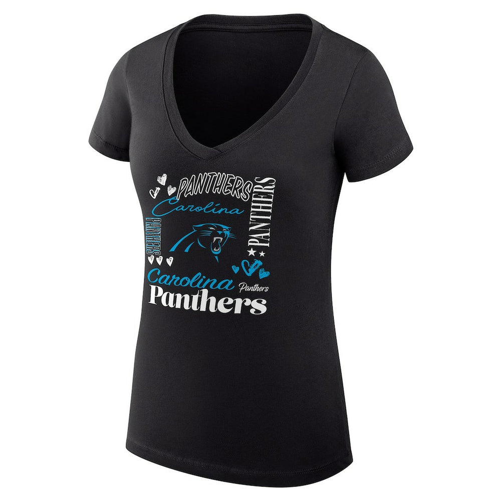 Carolina Panthers G-III 4Her by Carl Banks Women's Super-Slim Fit Lightweight Collage Team V-Neck T-Shirt Black | NFL