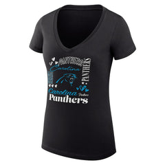 Carolina Panthers G-III 4Her by Carl Banks Women's Super-Slim Fit Lightweight Collage Team V-Neck T-Shirt Black | NFL