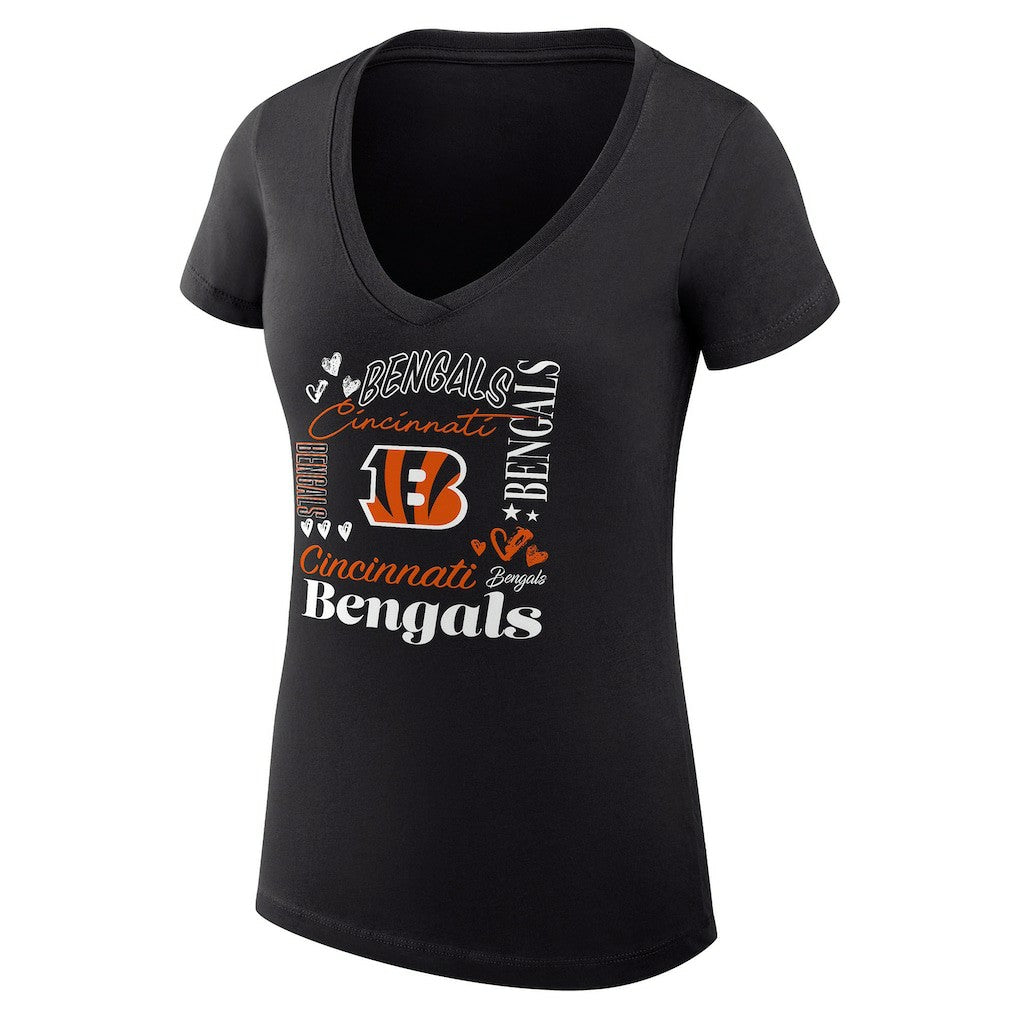 Cincinnati Bengals G-III 4Her by Carl Banks Women's Super-Slim Fit Lightweight Collage Team V-Neck T-Shirt Black | NFL