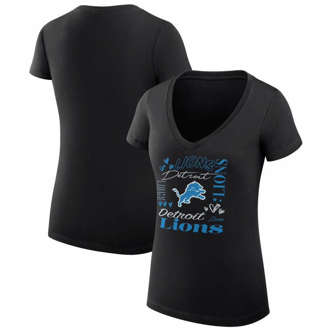 Detroit Lions G-III 4Her by Carl Banks Women's Super-Slim Fit Lightweight Collage Team V-Neck T-Shirt Black | NFL