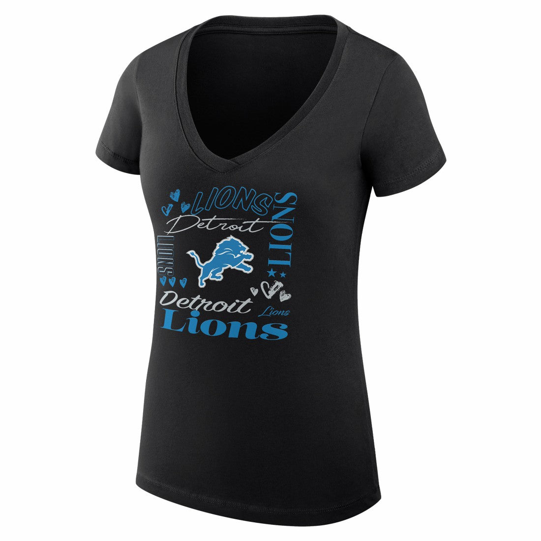 Detroit Lions G-III 4Her by Carl Banks Women's Super-Slim Fit Lightweight Collage Team V-Neck T-Shirt Black | NFL