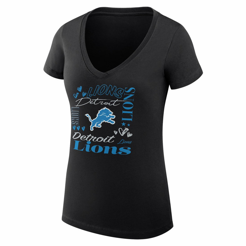 Detroit Lions G-III 4Her by Carl Banks Women's Super-Slim Fit Lightweight Collage Team V-Neck T-Shirt Black | NFL