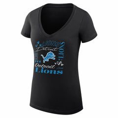 Detroit Lions G-III 4Her by Carl Banks Women's Super-Slim Fit Lightweight Collage Team V-Neck T-Shirt Black | NFL