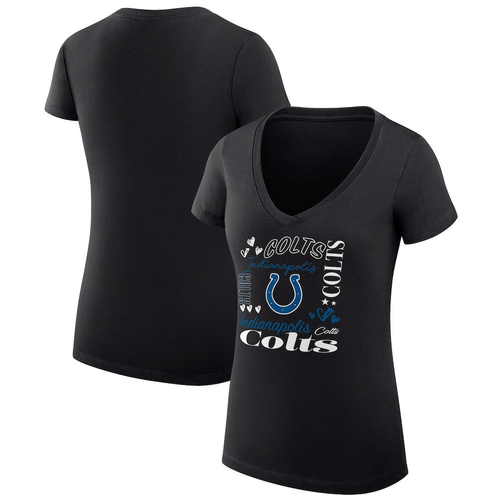 Indianapolis Colts G-III 4Her by Carl Banks Women's Super-Slim Fit Lightweight Collage Team V-Neck T-Shirt Black | NFL