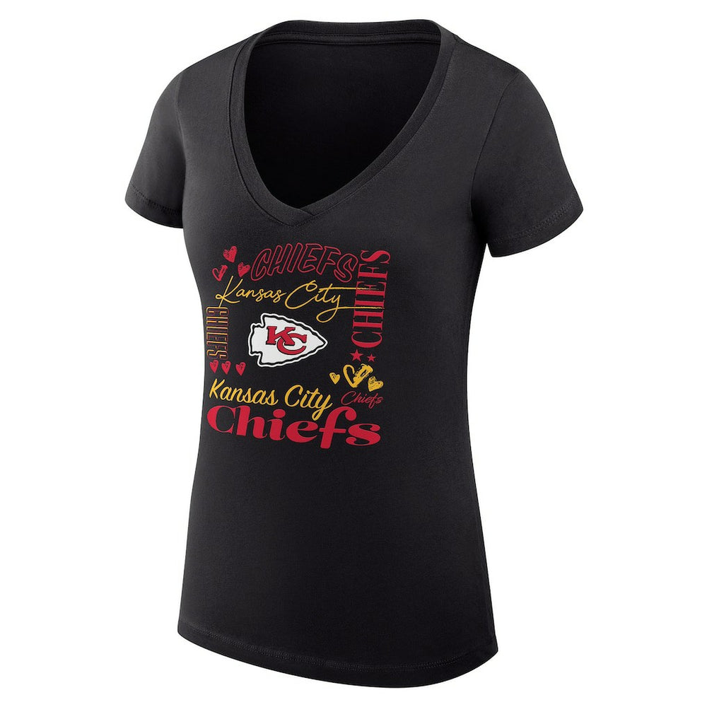 Kansas City Chiefs G-III 4Her by Carl Banks Women's Super-Slim Fit Lightweight Collage Team V-Neck T-Shirt Black | NFL