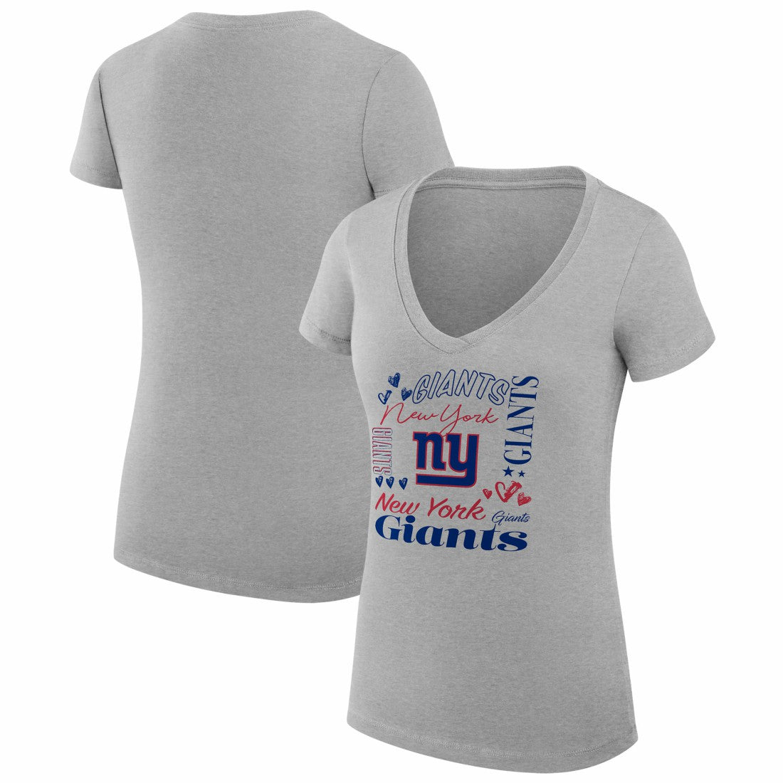 New York Giants G-III 4Her by Carl Banks Women's Super-Slim Fit Lightweight Collage Team V-Neck T-Shirt Heather Gray | NFL