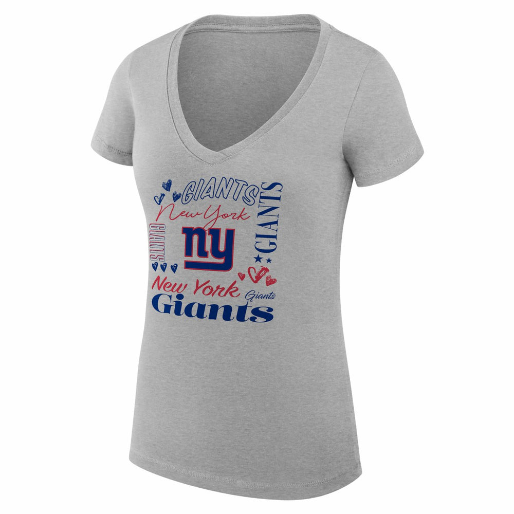 New York Giants G-III 4Her by Carl Banks Women's Super-Slim Fit Lightweight Collage Team V-Neck T-Shirt Heather Gray | NFL