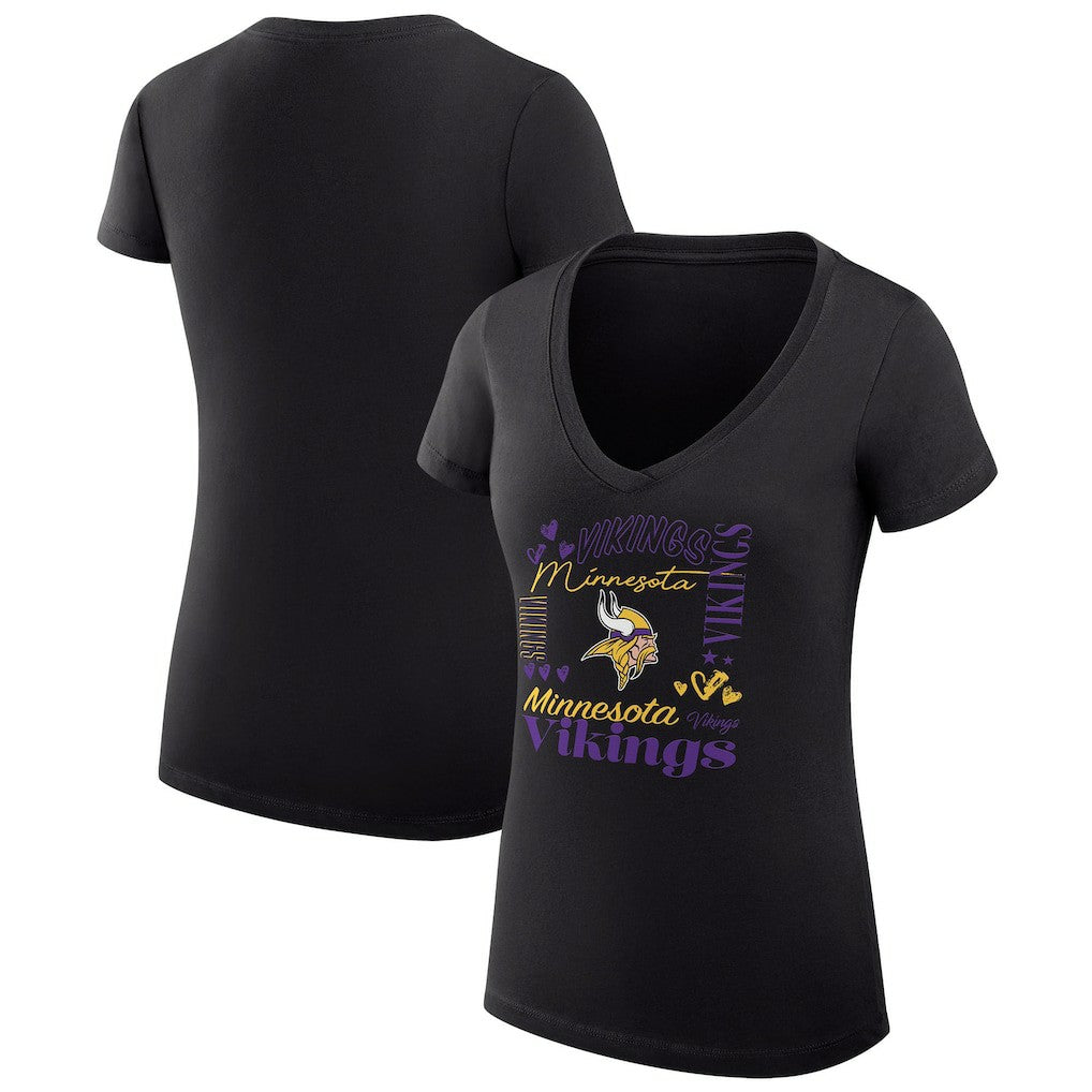 Minnesota Vikings G-III 4Her by Carl Banks Women's Super-Slim Fit Lightweight Collage Team V-Neck T-Shirt Black | NFL