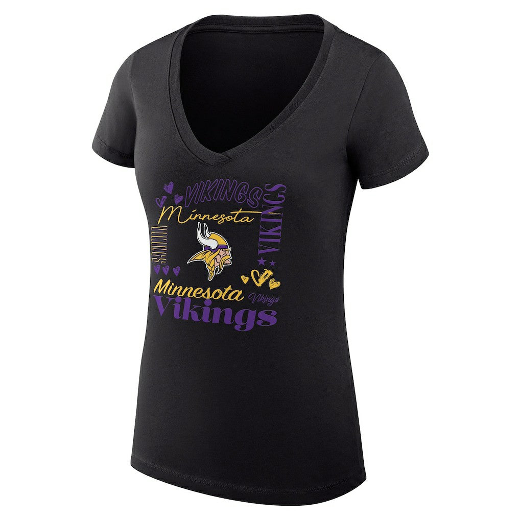 Minnesota Vikings G-III 4Her by Carl Banks Women's Super-Slim Fit Lightweight Collage Team V-Neck T-Shirt Black | NFL