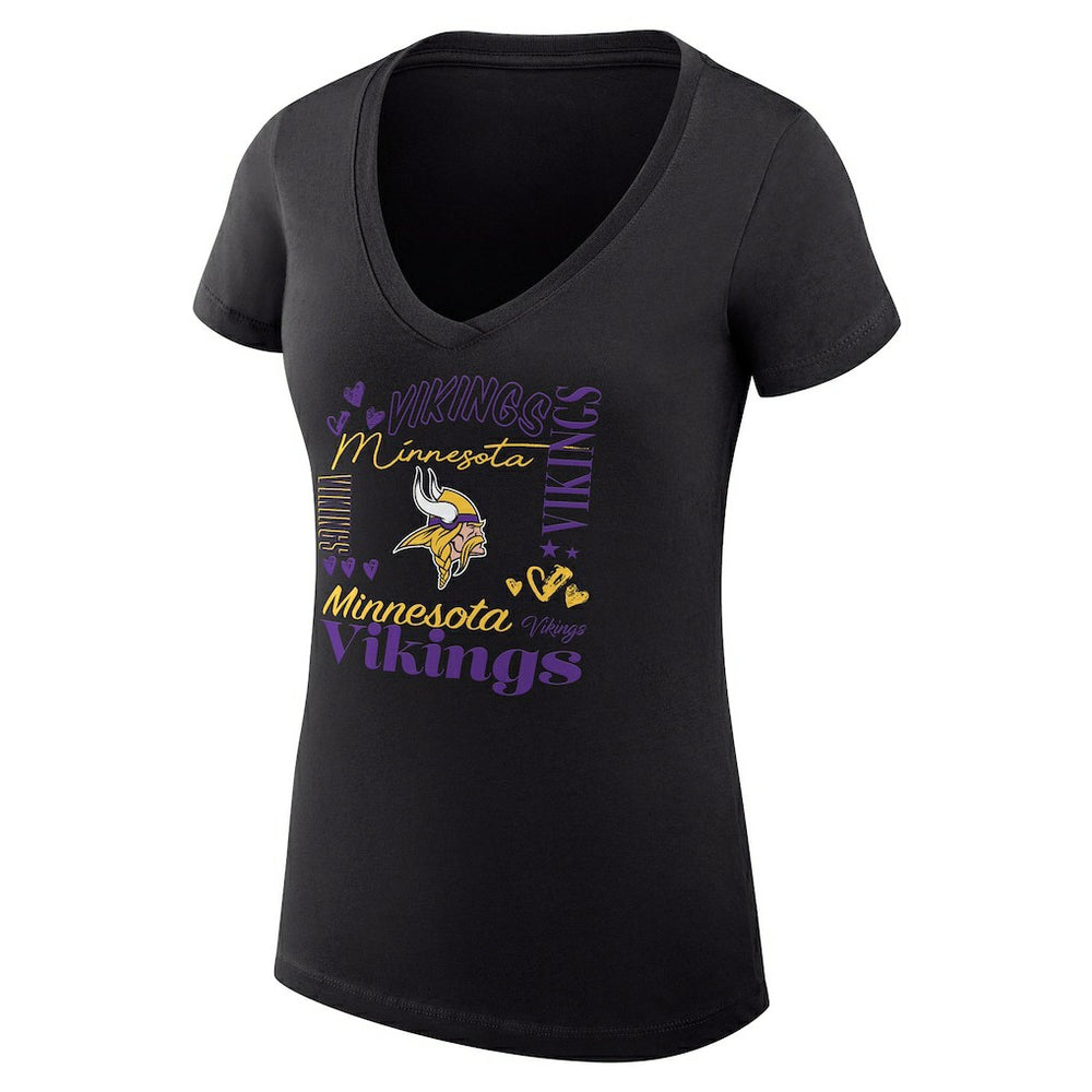 Minnesota Vikings G-III 4Her by Carl Banks Women's Super-Slim Fit Lightweight Collage Team V-Neck T-Shirt Black | NFL