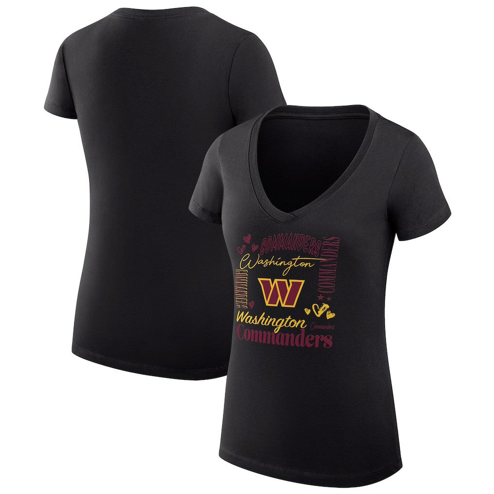 Washington Commanders G-III 4Her by Carl Banks Women's Super-Slim Fit Lightweight Collage Team V-Neck T-Shirt Black | NFL