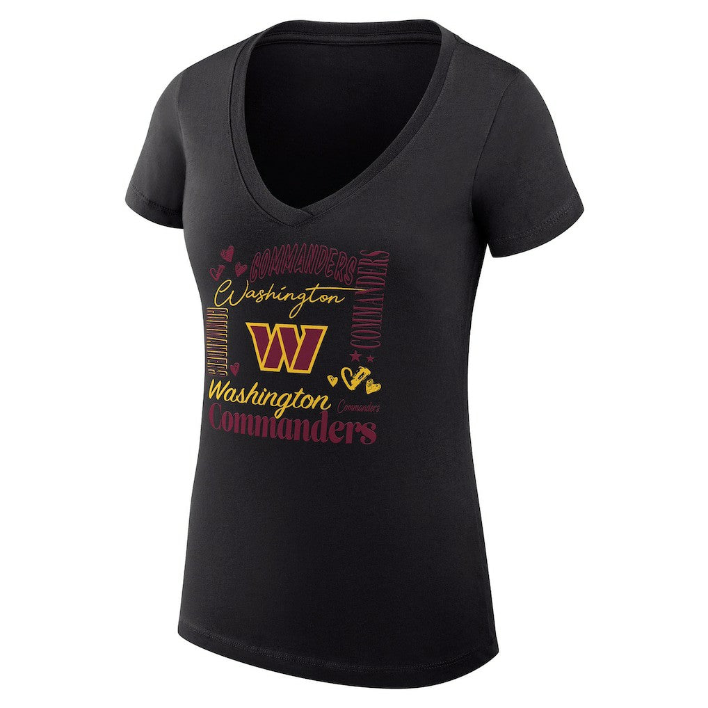 Washington Commanders G-III 4Her by Carl Banks Women's Super-Slim Fit Lightweight Collage Team V-Neck T-Shirt Black | NFL