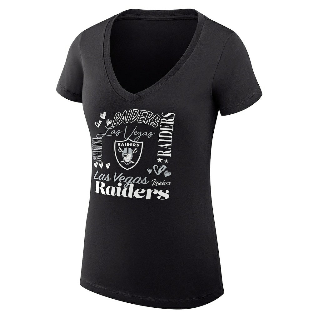 Las Vegas Raiders G-III 4Her by Carl Banks Women's Super-Slim Fit Lightweight Collage Team V-Neck T-Shirt Black | NFL
