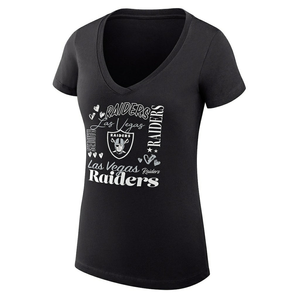 Las Vegas Raiders G-III 4Her by Carl Banks Women's Super-Slim Fit Lightweight Collage Team V-Neck T-Shirt Black | NFL