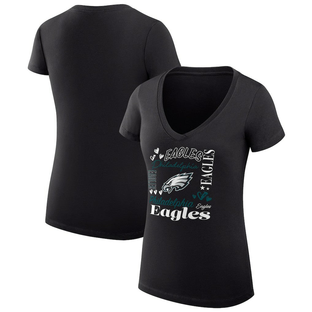Philadelphia Eagles G-III 4Her by Carl Banks Women's Super-Slim Fit Lightweight Collage Team V-Neck T-Shirt Black | NFL