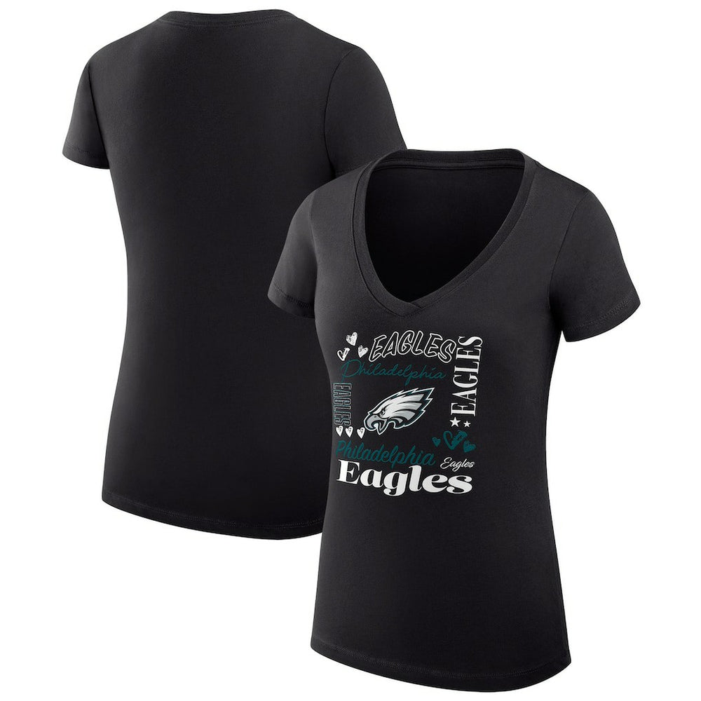 Philadelphia Eagles G-III 4Her by Carl Banks Women's Super-Slim Fit Lightweight Collage Team V-Neck T-Shirt Black | NFL