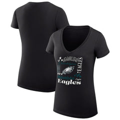 Philadelphia Eagles G-III 4Her by Carl Banks Women's Super-Slim Fit Lightweight Collage Team V-Neck T-Shirt Black | NFL