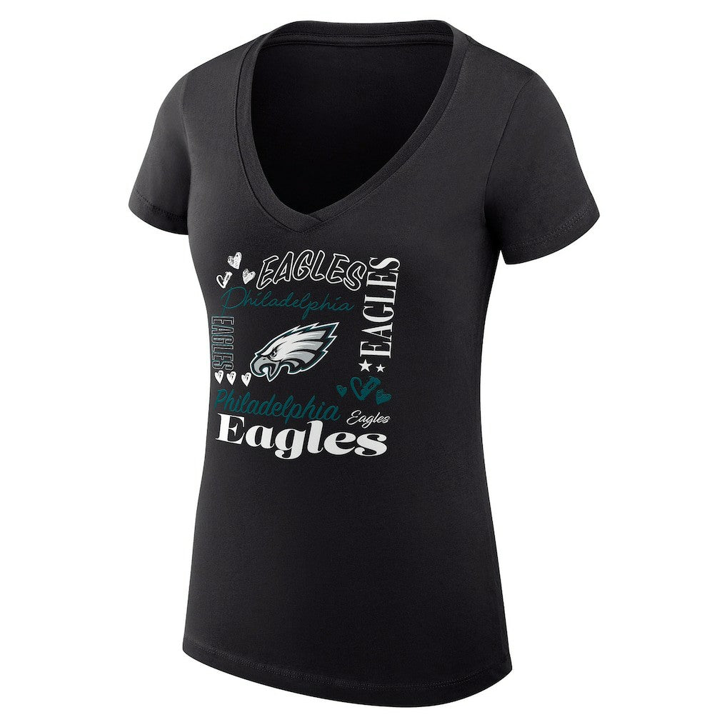 Philadelphia Eagles G-III 4Her by Carl Banks Women's Super-Slim Fit Lightweight Collage Team V-Neck T-Shirt Black | NFL