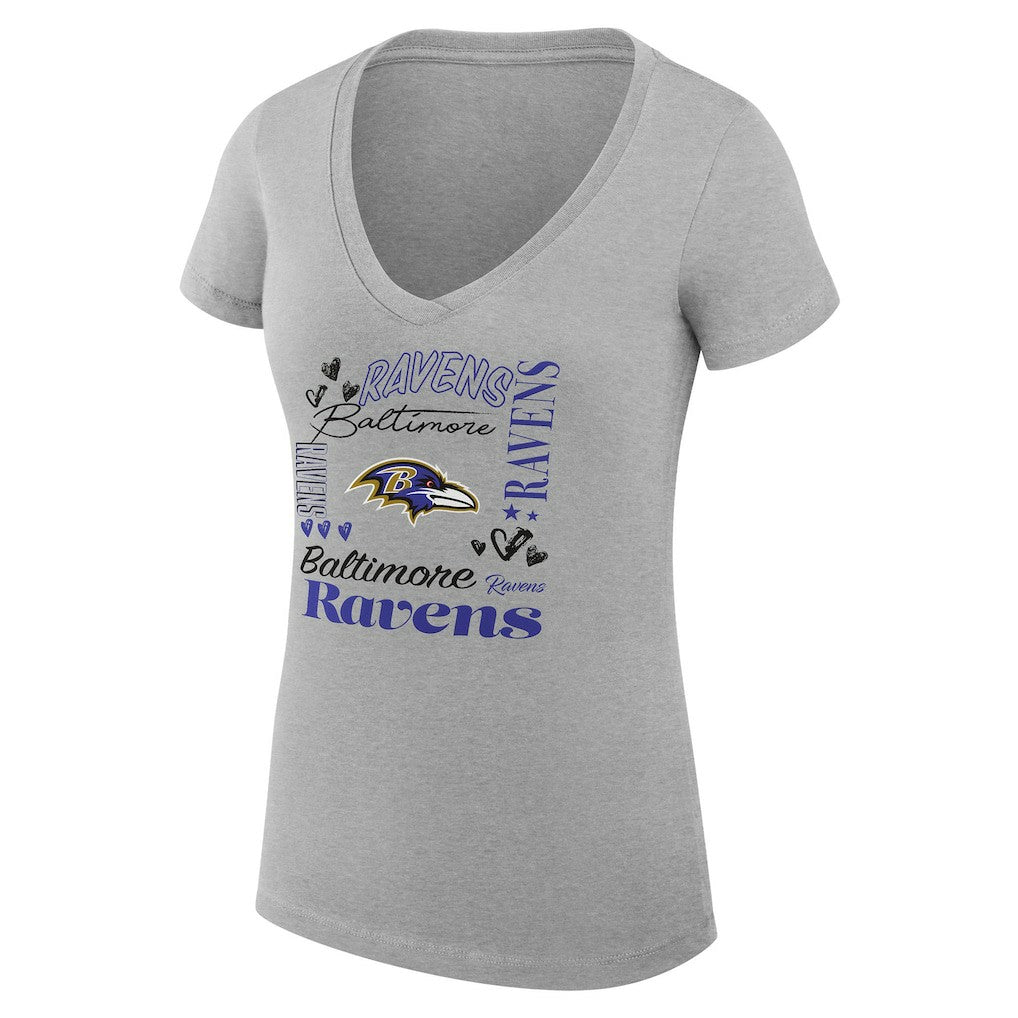 Baltimore Ravens G-III 4Her by Carl Banks Women's Super-Slim Fit Lightweight Collage Team V-Neck T-Shirt Heather Gray | NFL
