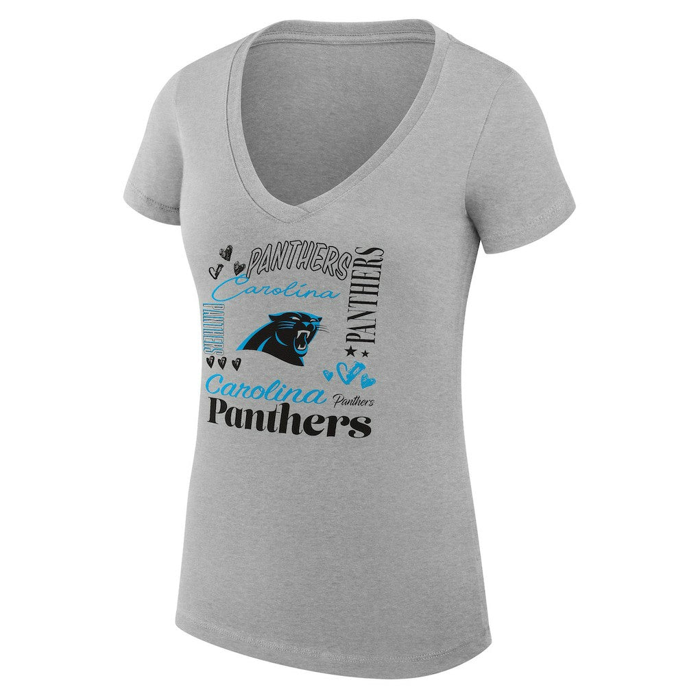 Carolina Panthers G-III 4Her by Carl Banks Women's Super-Slim Fit Lightweight Collage Team V-Neck T-Shirt Heather Gray | NFL