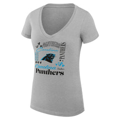 Carolina Panthers G-III 4Her by Carl Banks Women's Super-Slim Fit Lightweight Collage Team V-Neck T-Shirt Heather Gray | NFL