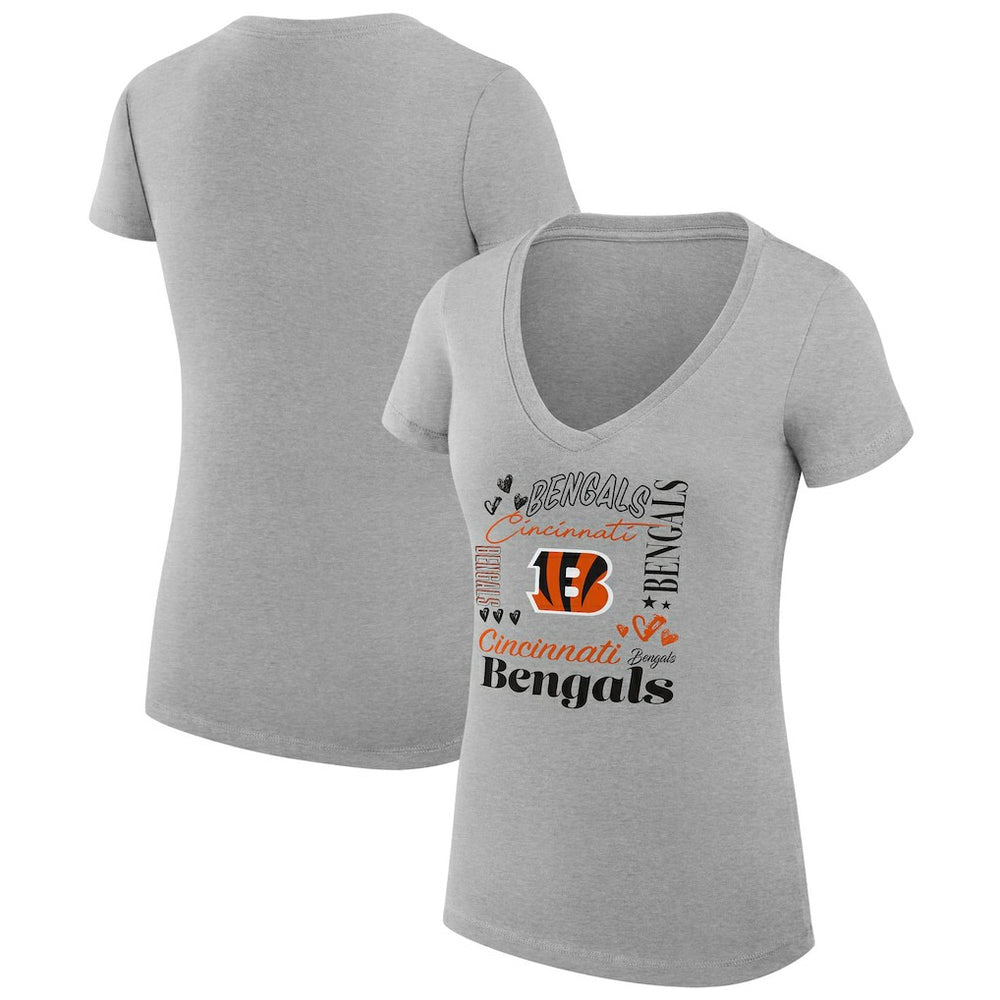 Cincinnati Bengals G-III 4Her by Carl Banks Women's Super-Slim Fit Lightweight Collage Team V-Neck T-Shirt Heather Gray | NFL