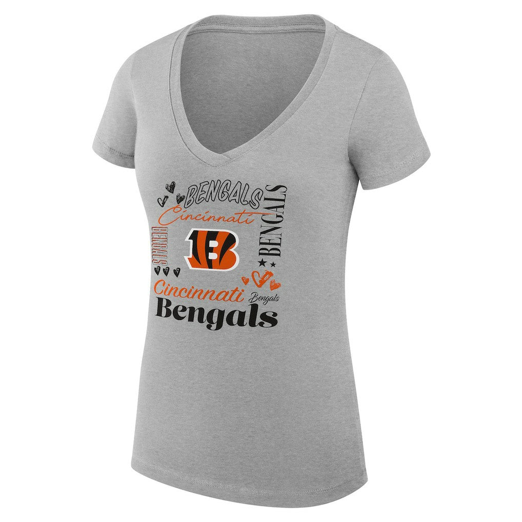 Cincinnati Bengals G-III 4Her by Carl Banks Women's Super-Slim Fit Lightweight Collage Team V-Neck T-Shirt Heather Gray | NFL