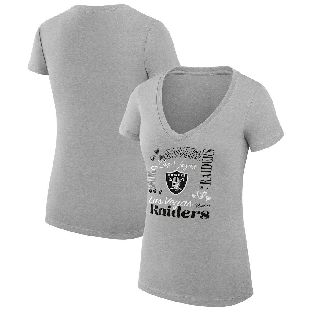 Las Vegas Raiders G-III 4Her by Carl Banks Women's Super-Slim Fit Lightweight Collage Team V-Neck T-Shirt Heather Gray | NFL