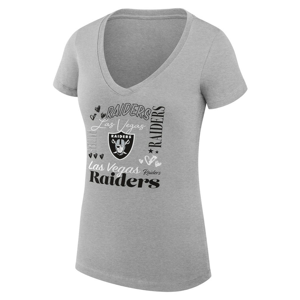Las Vegas Raiders G-III 4Her by Carl Banks Women's Super-Slim Fit Lightweight Collage Team V-Neck T-Shirt Heather Gray | NFL