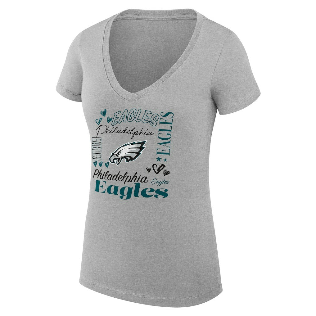 Philadelphia Eagles G-III 4Her by Carl Banks Women's Super-Slim Fit Lightweight Collage Team V-Neck T-Shirt Heather Gray | NFL
